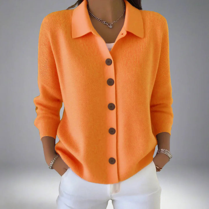 Bertha - Cotton Cardigan with Lapel Collar and Button Placket