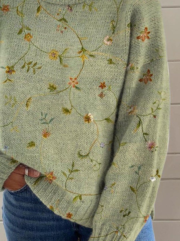 Lovely Floral Knit Turtleneck Sweater