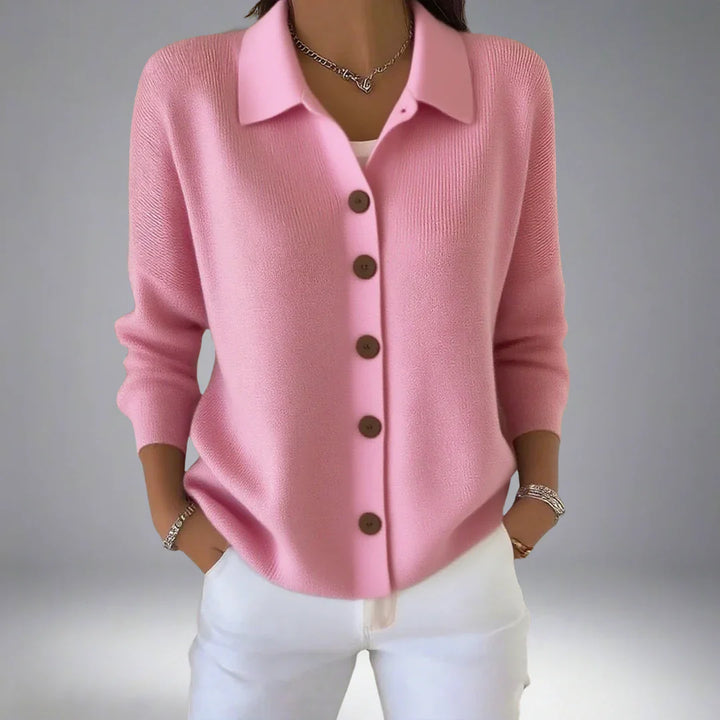 Bertha - Cotton Cardigan with Lapel Collar and Button Placket