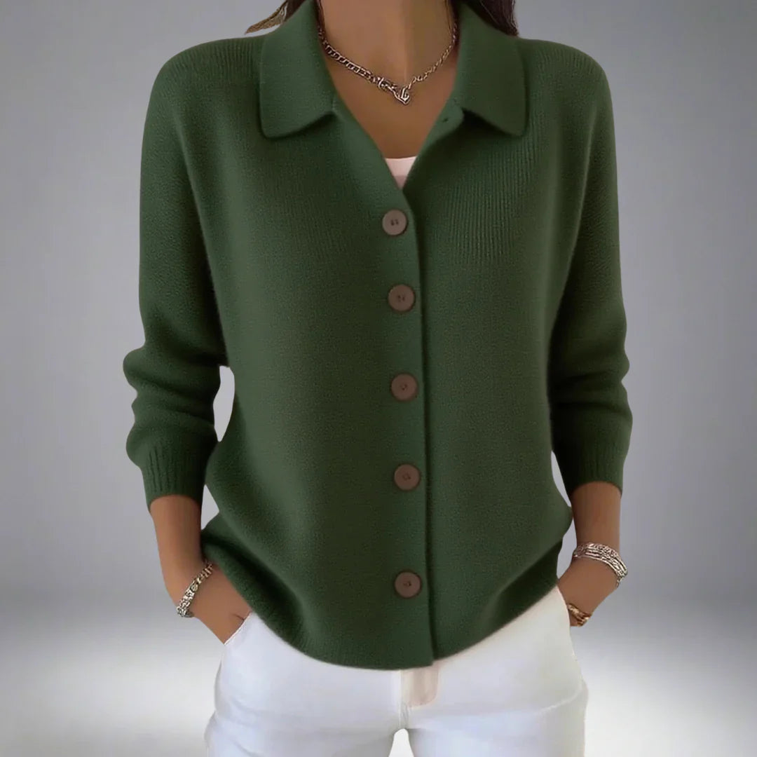 Bertha - Cotton Cardigan with Lapel Collar and Button Placket