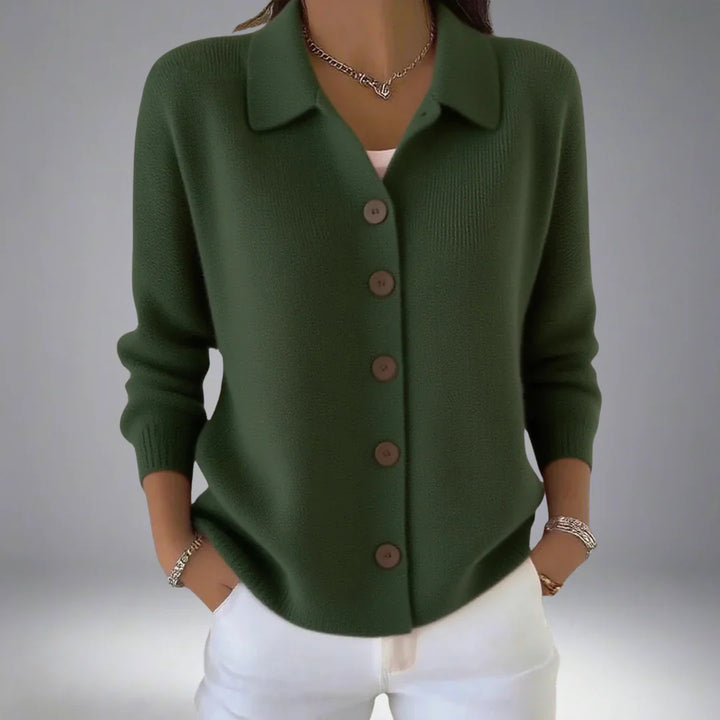 Bertha - Cotton Cardigan with Lapel Collar and Button Placket