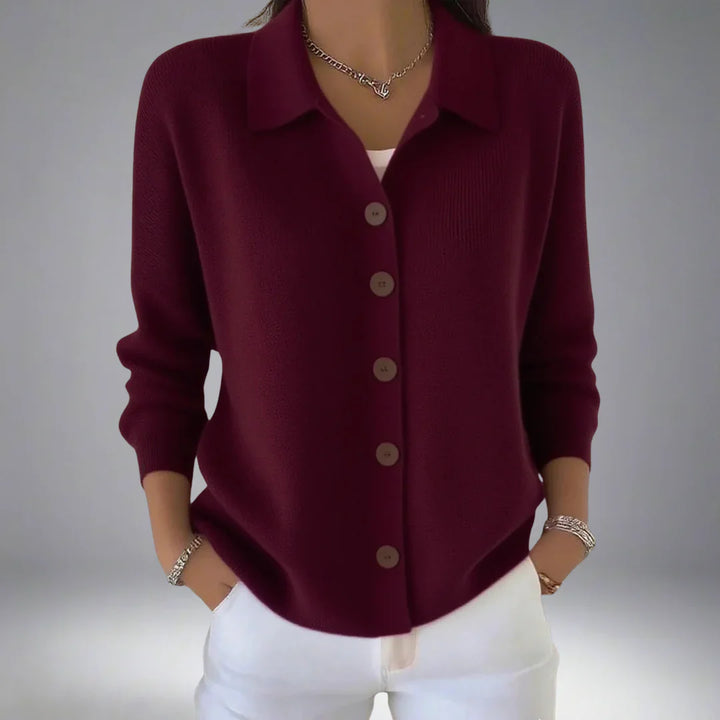 Bertha - Cotton Cardigan with Lapel Collar and Button Placket