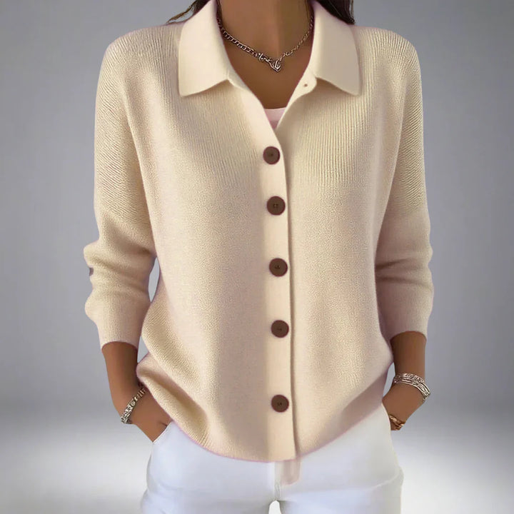 Bertha - Cotton Cardigan with Lapel Collar and Button Placket